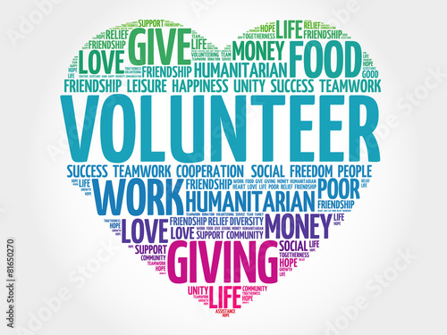 Volunteer word cloud, heart concept