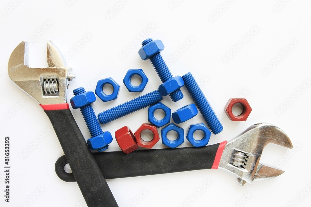 Fototapeta premium coated stud bolt and nut with spanner