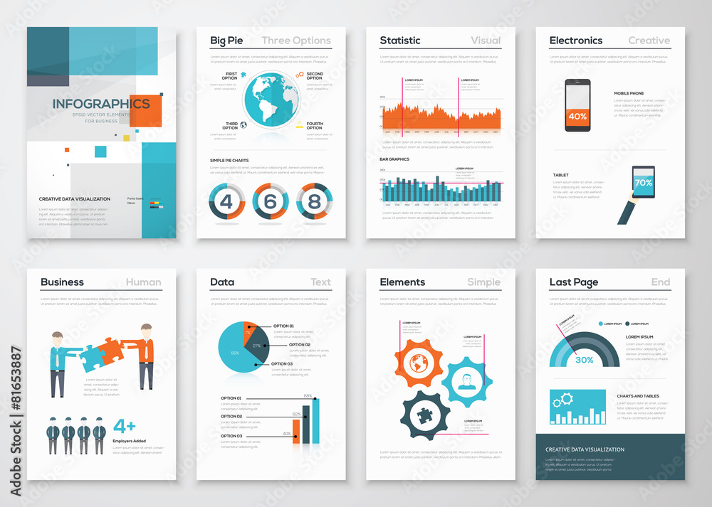 Big set of infographic elements in fresh flat business style