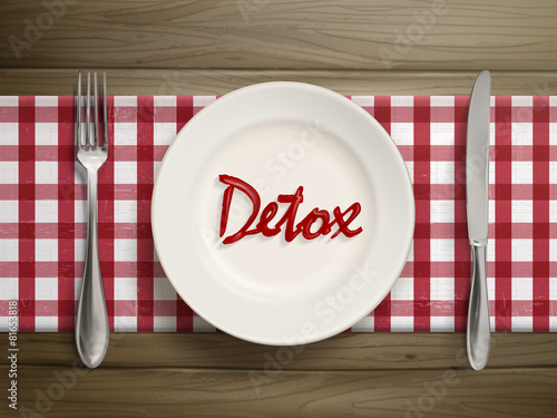detox word written by ketchup on a plate