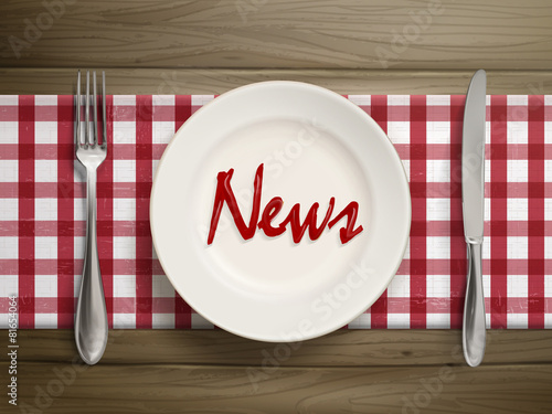 news word written by ketchup on a plate