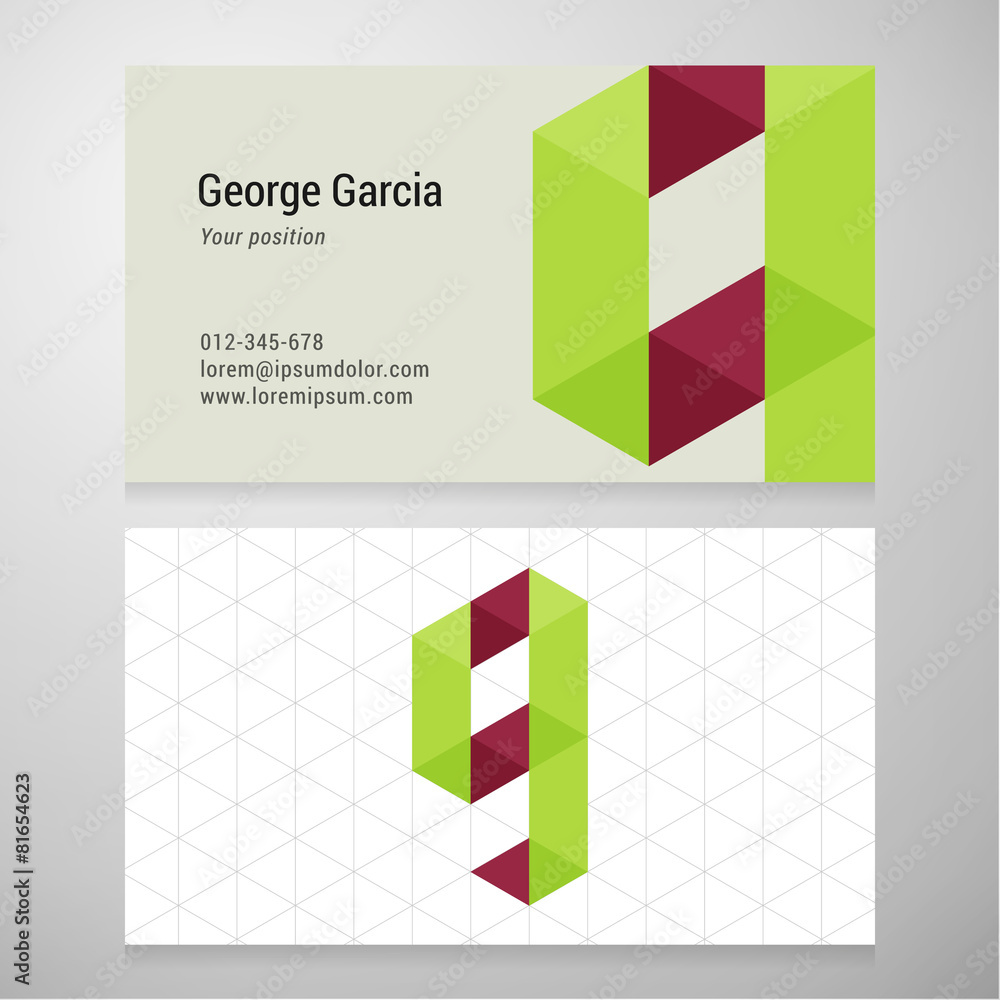 Modern letter G origami Business card template