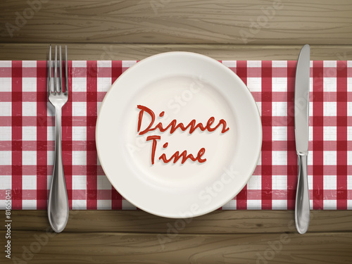 dinner time written by ketchup on a plate