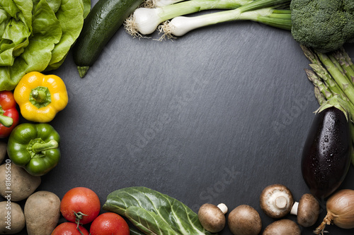 Composition of various vegetables and copyspace. photo