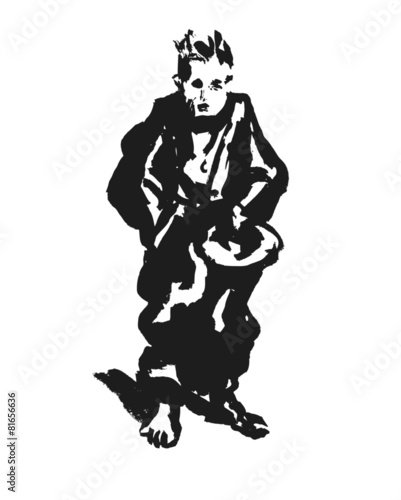 Boy begging. Ink sketsh for Dickens novel