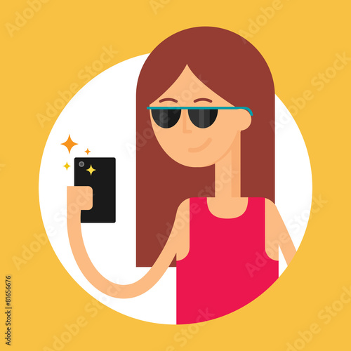 Vector illustration of a woman holding smartphone, modern flat s photo