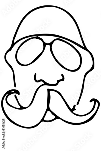 sketch of a bald man with a mustache wearing glasses