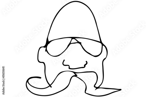sketch of a bald man with a mustache wearing glassesv
