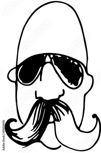 sketch of a bald man with a mustache wearing glasses