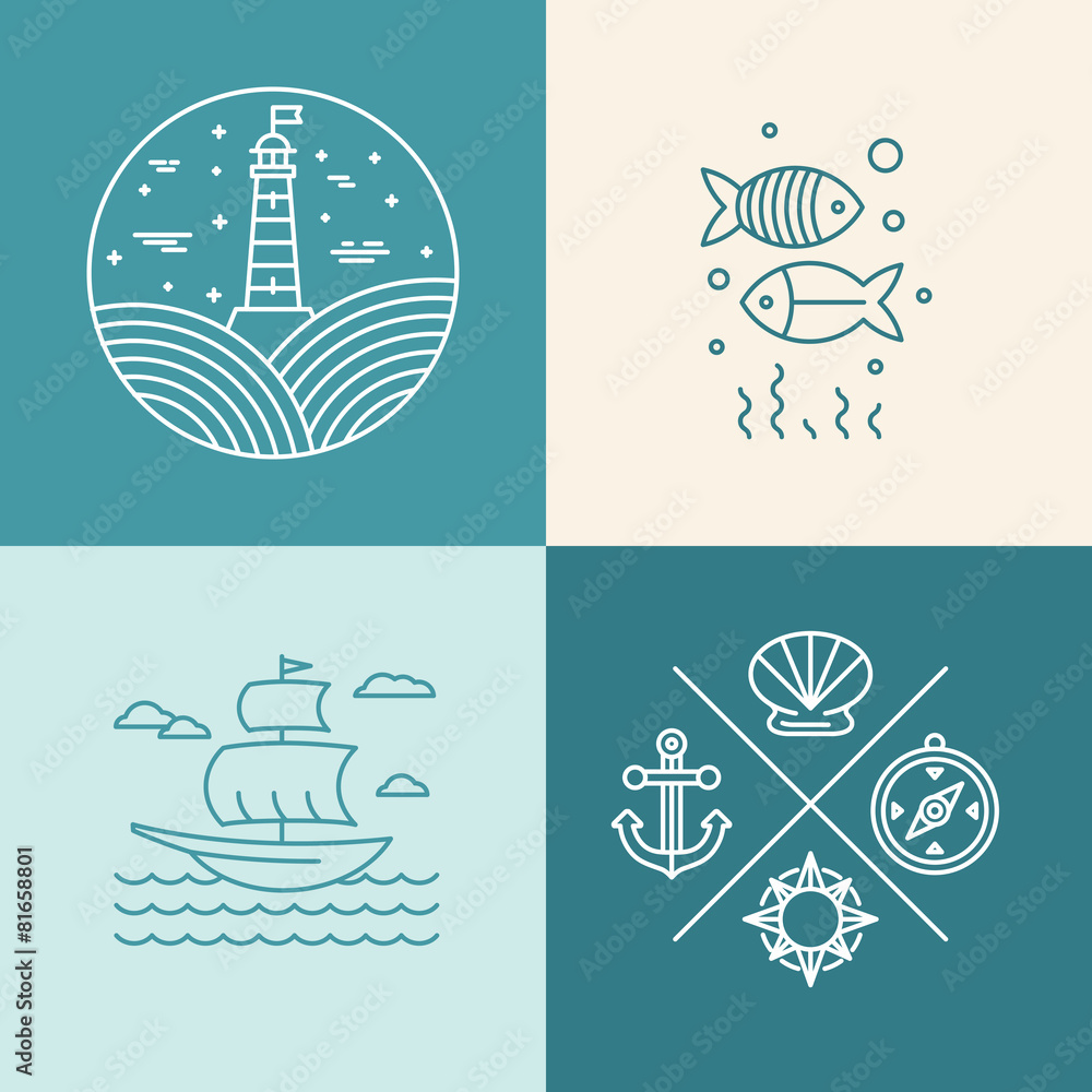 Vector set of nautical icons Stock Vector | Adobe Stock