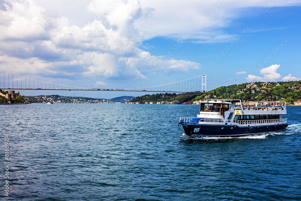 Fototapeta premium Tourist vessel in Bosporus, Istanbul, Turkey