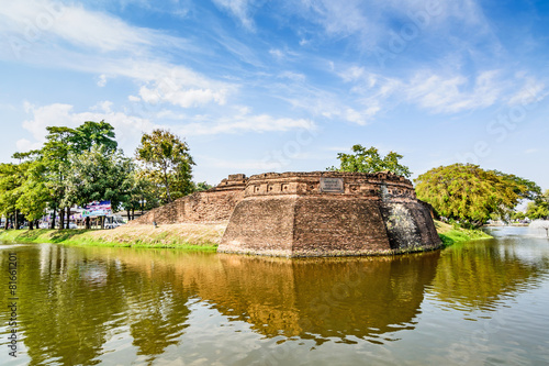 Historical fortress and ancient wall in chiang mai  landmark of
