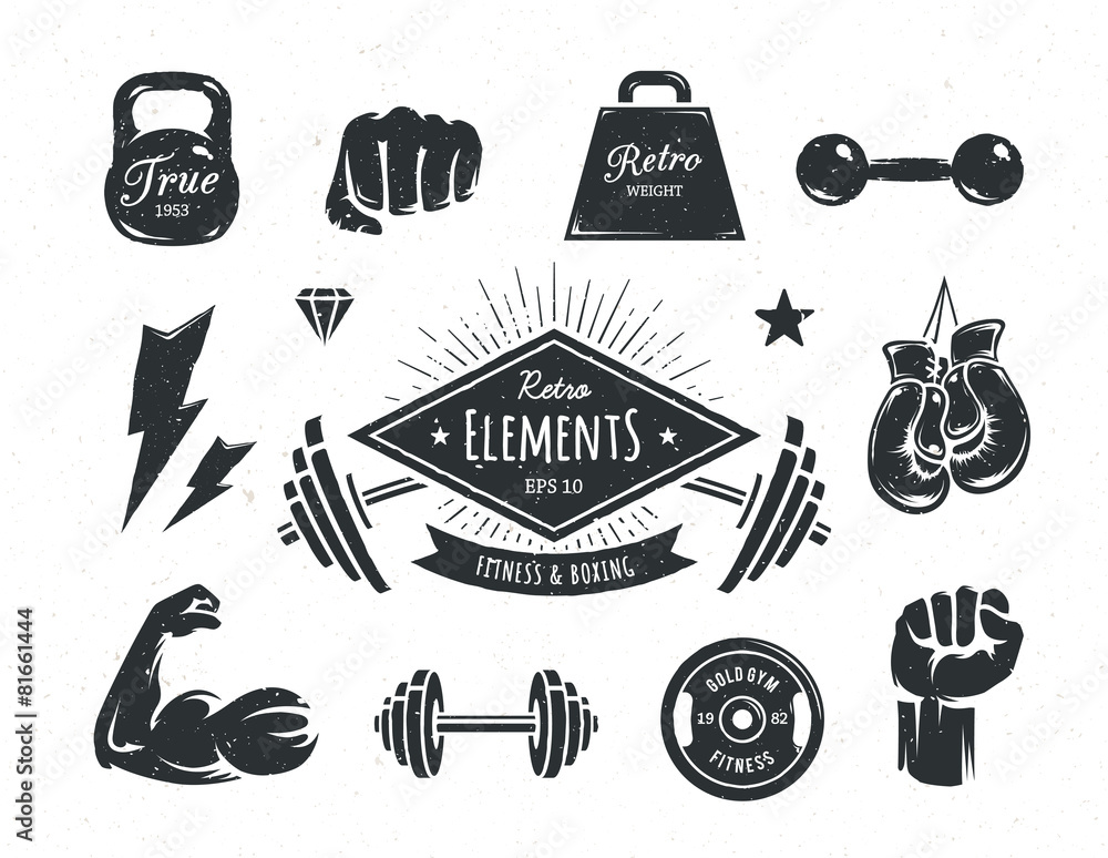 Retro Fitness Elements - obrazy, fototapety, plakaty 
