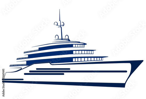 Blue silhouette of the yacht. Ship.