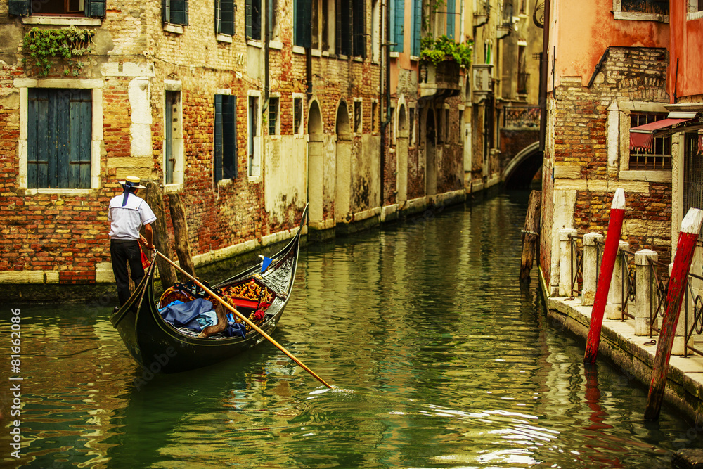 Venice, Italy - Gondolier and historic tenements (filtered)