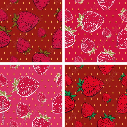 Seamless Background with Bright Strawberry Pattern(4 in set)