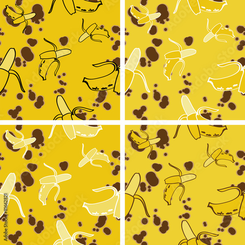 Seamless Background with Bright Banana Pattern(4 in set)