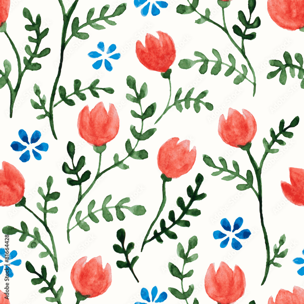 Seamless floral pattern with herbs and leaves