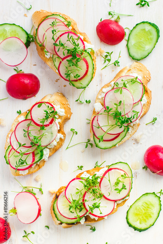 bruschetta with feta cheese  radish and cucumber