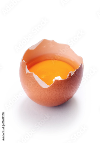 broken egg on white background