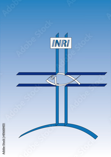 Kreuz mit Fisch und INRI Aufschrift