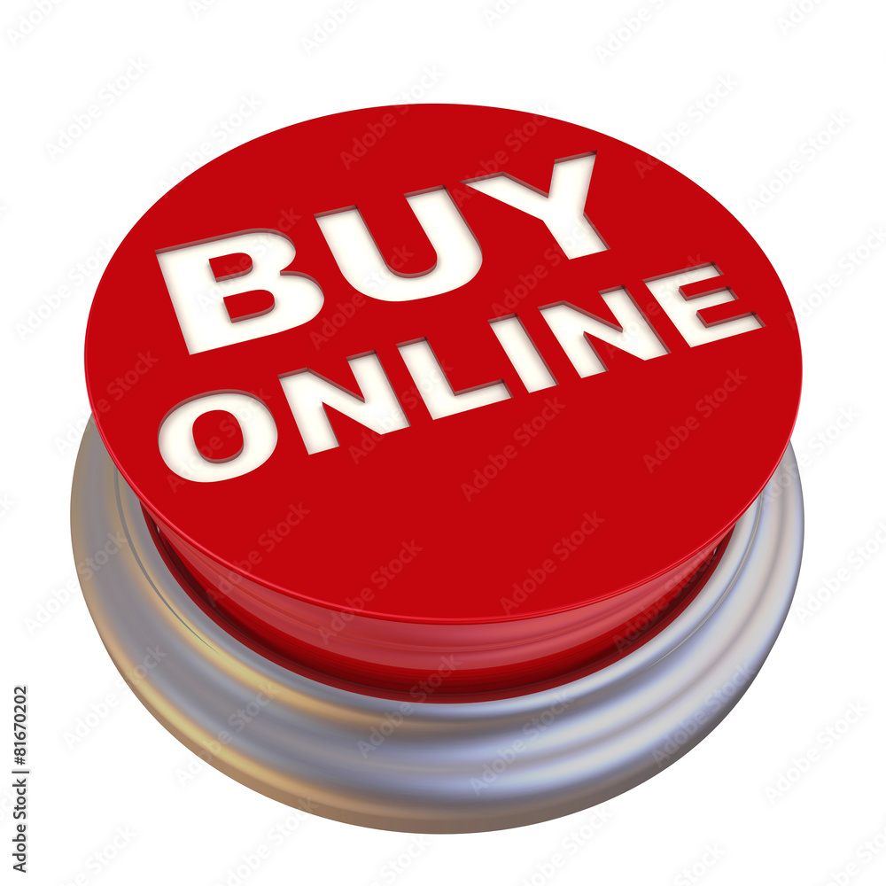 Buy online. Red button labeled - obrazy, fototapety, plakaty 