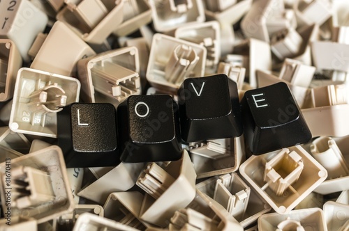 Pile of buttons and the word LOVE