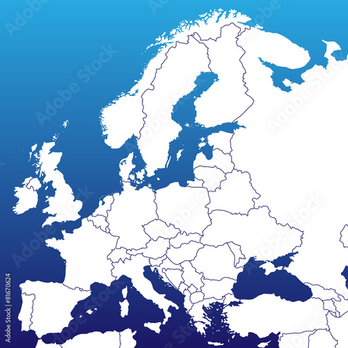 Europa in Blau mit Grenzen