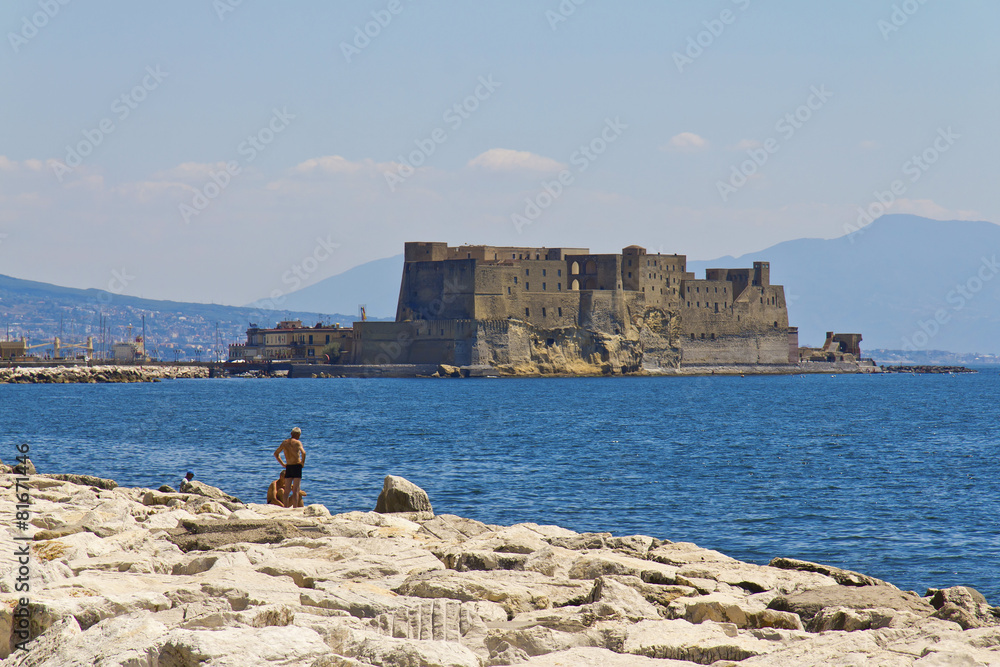 Castel dell'Ovo, a medieval fortress in the bay of Naples, Italy