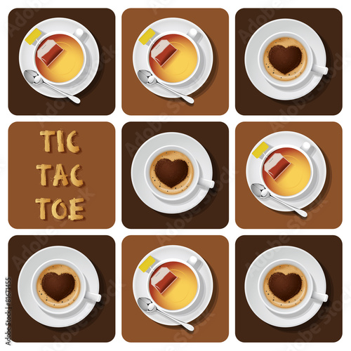 Tic-Tac-Toe of cappuccino and tea