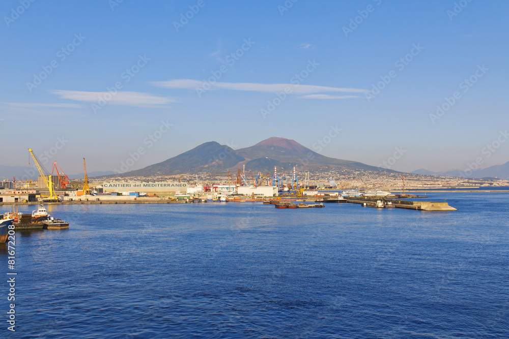 Panorama of Naples, view of the port in the Gulf of Naples and M