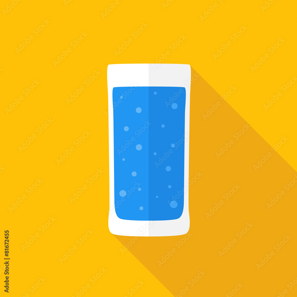 Glass of water. Flat icon with shadow. Vector illustration. Glass of water. Flat icon with shadow. Vector illustration.