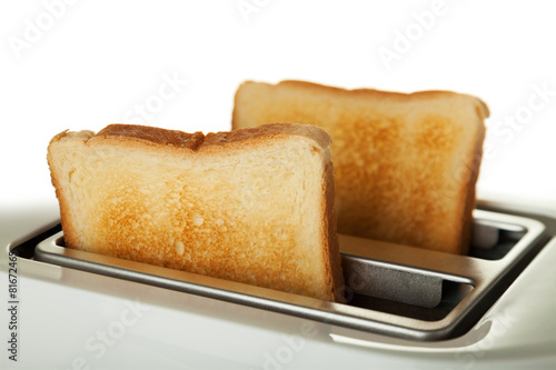 White toaster with two slices of bread