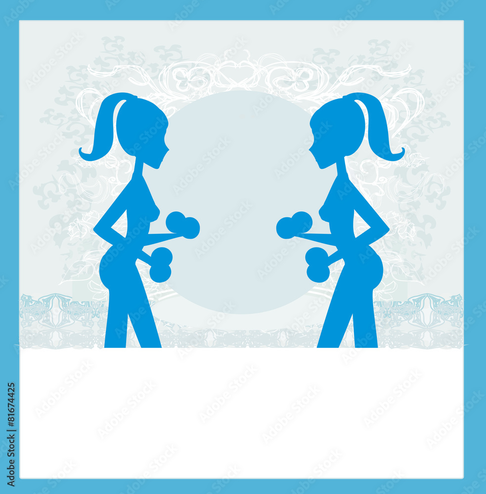 fit woman exercising - silhouette,abstract card fit woman exercising - silhouette,abstract card
