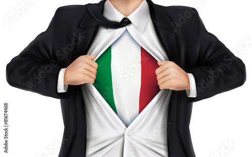 businessman showing Italy flag underneath his shirt