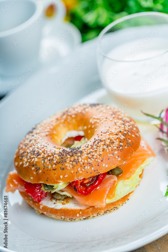 Bagel sandwich with salmon Bagel sandwich with salmon