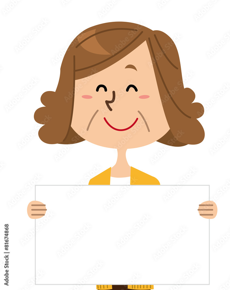 シニア女性　メッセージボード　笑顔