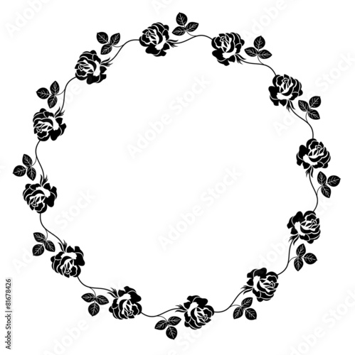 Round frame with roses silhouette