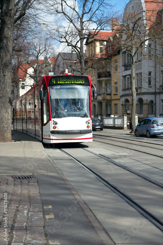 Tram on the Windthorststrasse, Erfurt, Thuringia, Germany