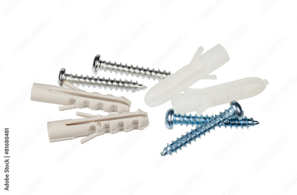 screws and dowels isolated on white background screws and dowels isolated on white background