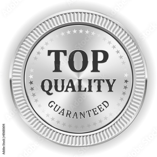 Silver top quality badge on white background