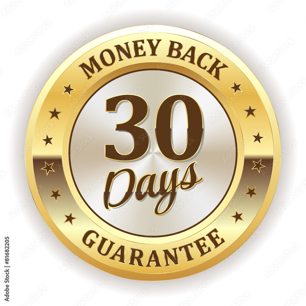 White 30 days money back badge with gold border