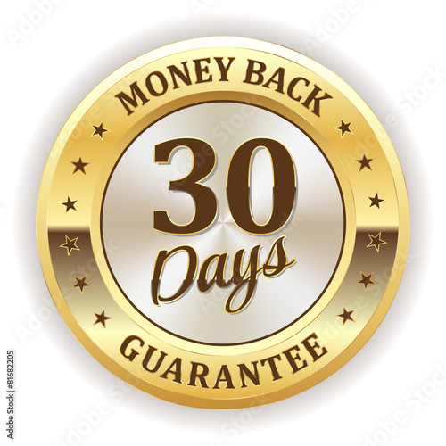 White 30 days money back badge with gold border