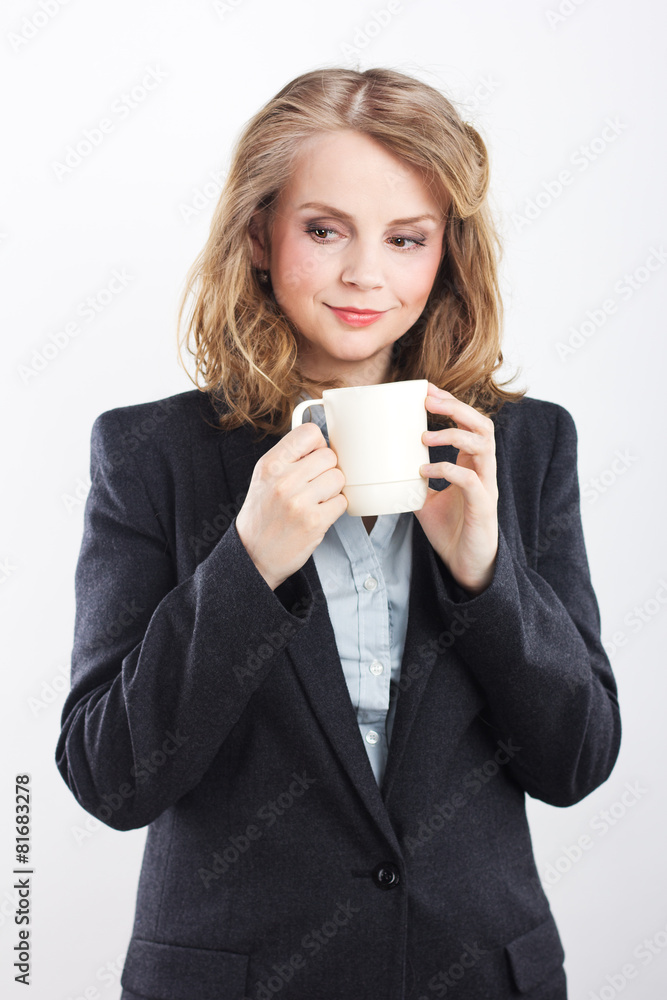 coffee break .woman isolated on white background coffee break .woman isolated on white background