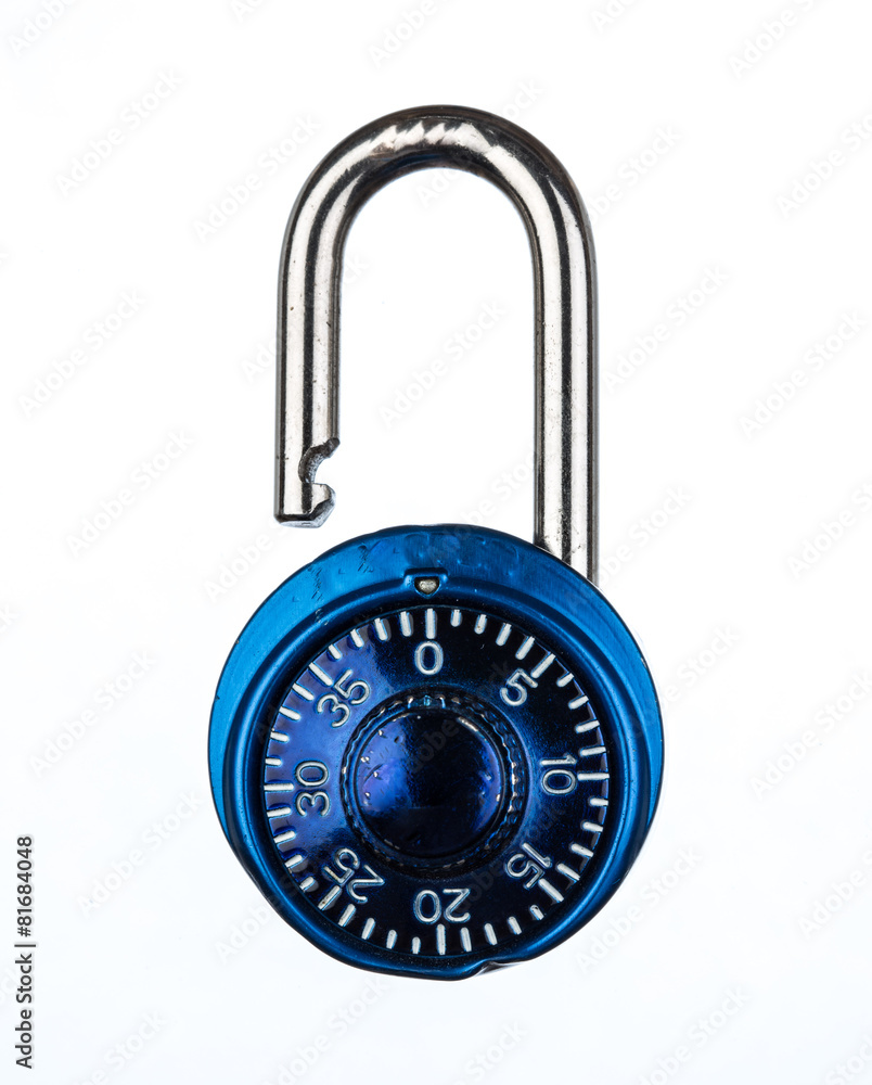 Blue metallic lock isolated on white background Blue metallic lock isolated on white background