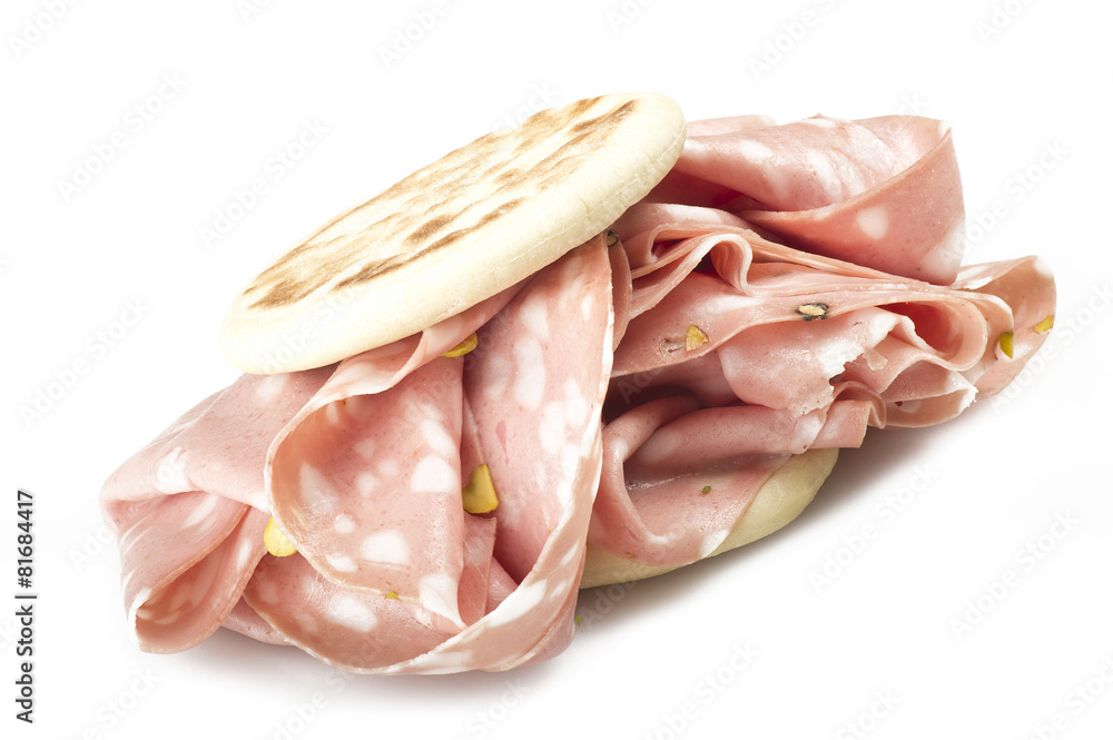 cooked boiled ham sausage or rolled bologna slices