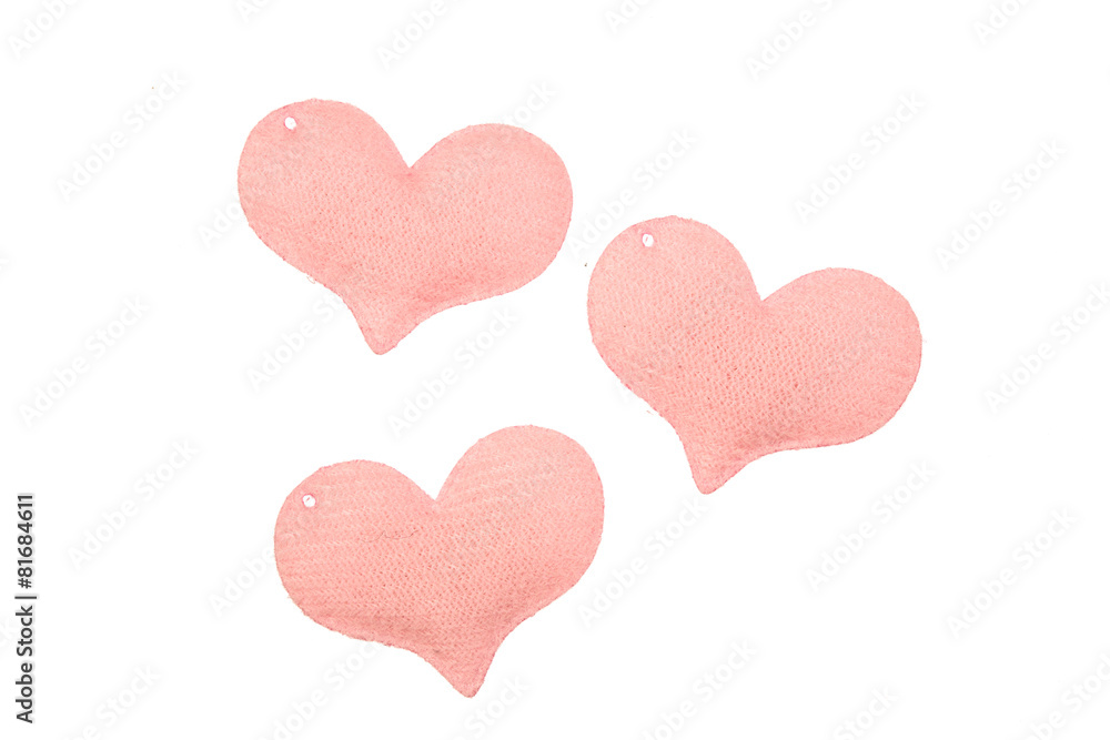 Isolated velvet plush heart on white background