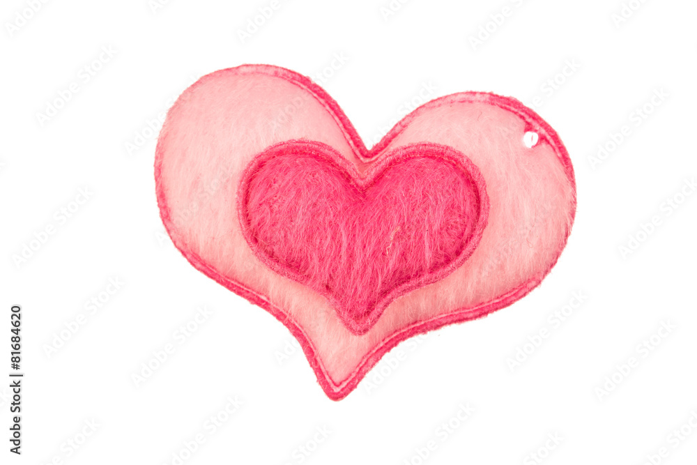 Isolated velvet plush heart on white background