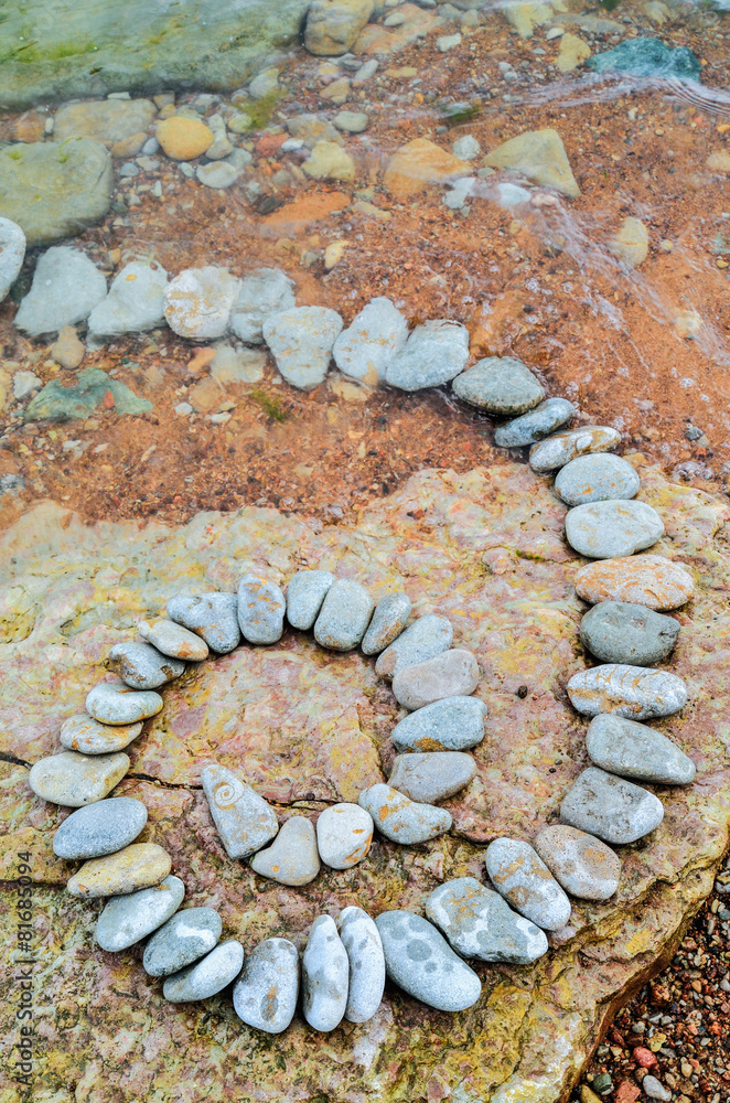 Pebbles on the textured boulder Pebbles on the textured boulder