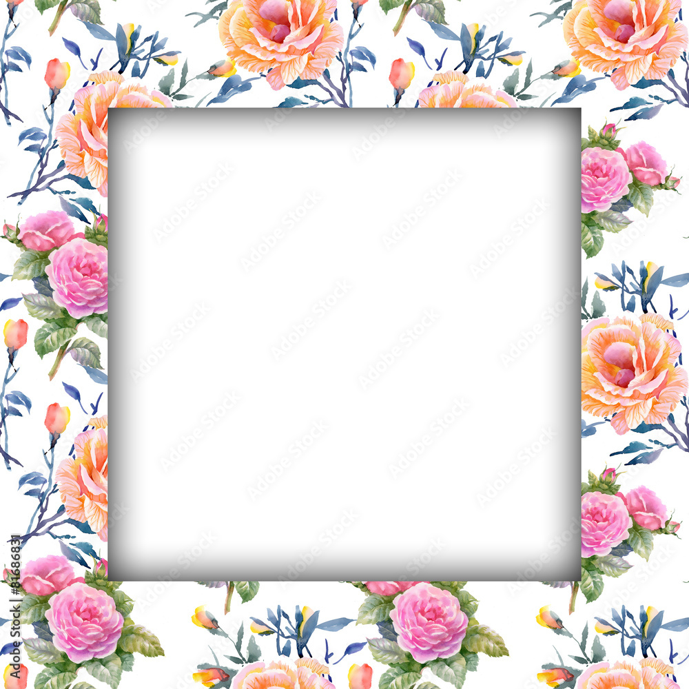 Naklejka premium Watercolor flower frame on white background